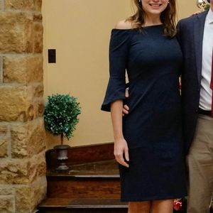 H&M dark green cocktail dress - bell sleeves - S